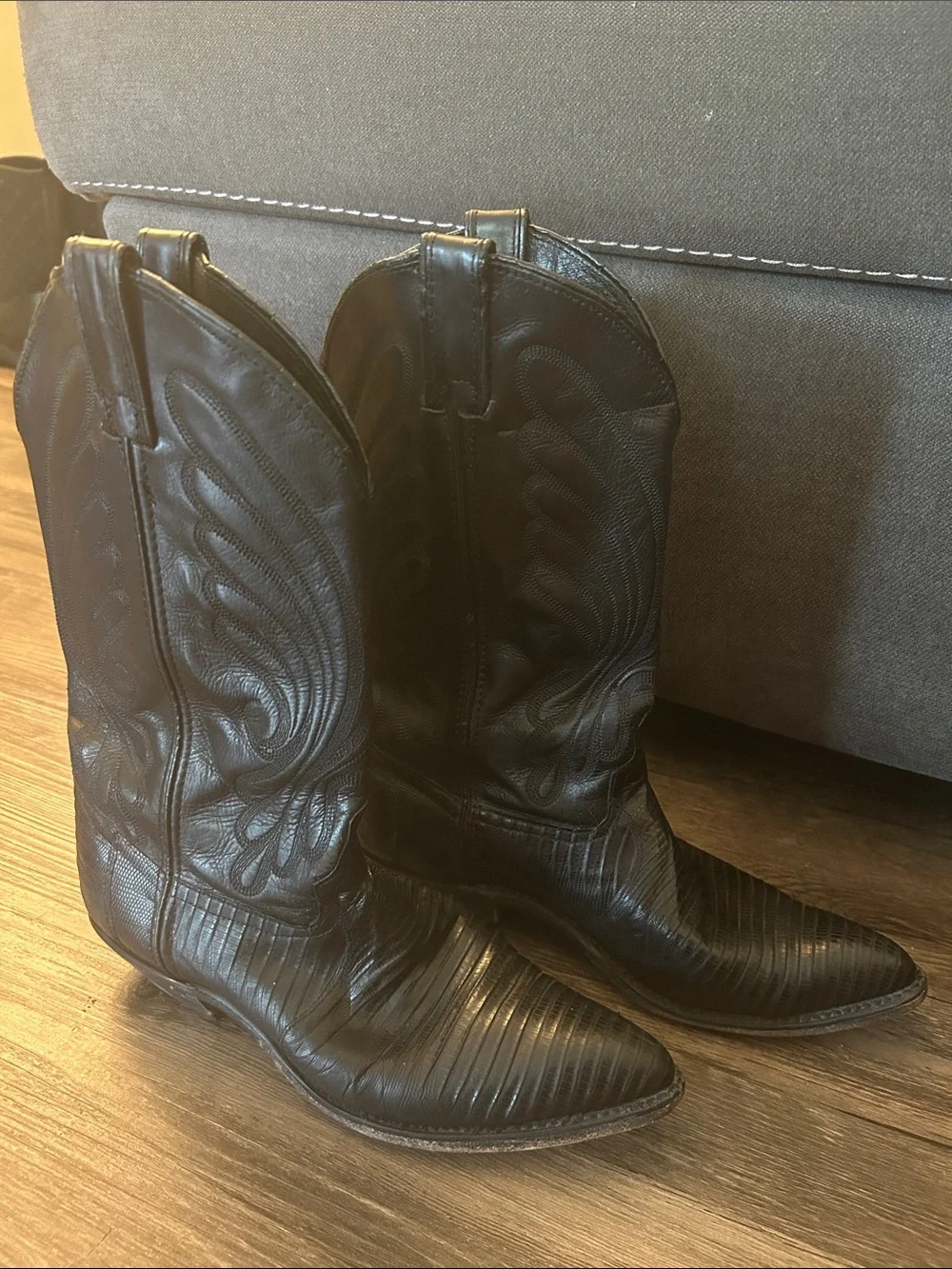 Vintage Code West All-Leather Lizard Western Cowboy Boots, 8 size